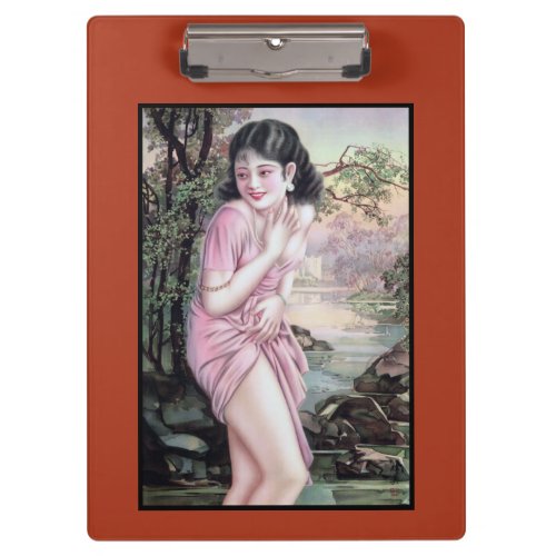 Girl in Stream Vintage Chinese Shanghai Pinup  Clipboard
