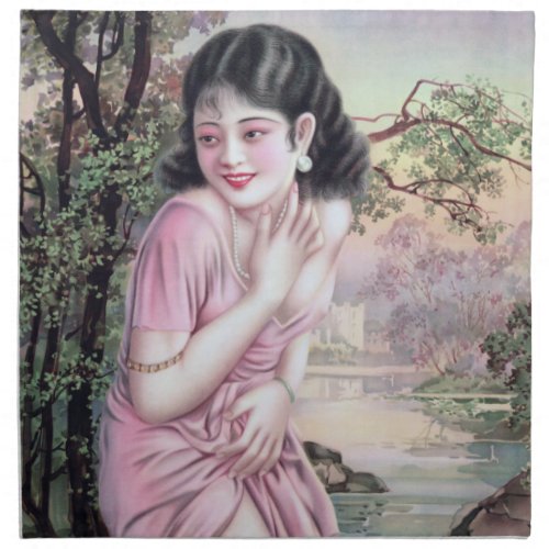 Girl in Stream Vintage Chinese Shanghai Pinup  Cloth Napkin