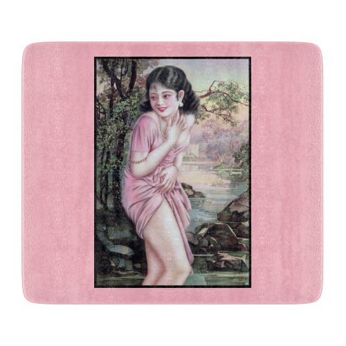 Girl in Stream Vintage Chinese Shanghai Pinup  Cutting Board
