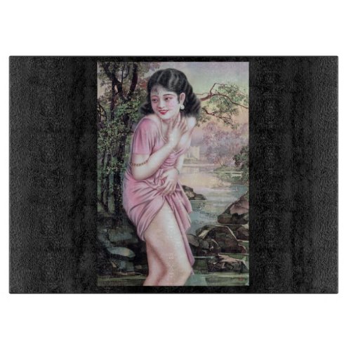 Girl in Stream Vintage Chinese Shanghai Pinup  Cutting Board