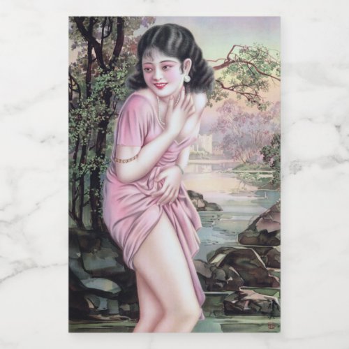 Girl in Stream Vintage Chinese Shanghai Pinup  Food Label