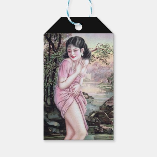 Girl in Stream Vintage Chinese Shanghai Pinup  Gift Tags