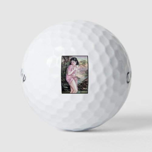 Girl in Stream Vintage Chinese Shanghai Pinup  Golf Balls