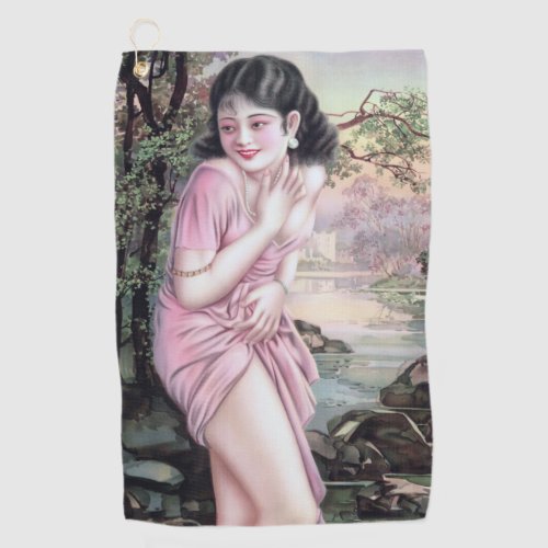 Girl in Stream Vintage Chinese Shanghai Pinup  Golf Towel