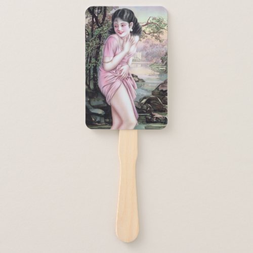 Girl in Stream Vintage Chinese Shanghai Pinup  Hand Fan