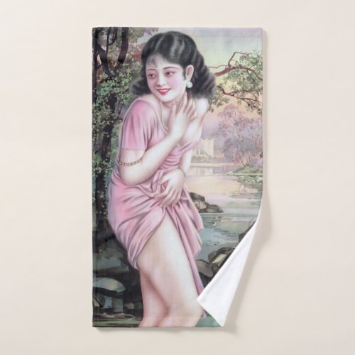 Girl in Stream Vintage Chinese Shanghai Pinup  Hand Towel