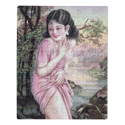 Girl in Stream Vintage Chinese Shanghai Pinup  Jigsaw Puzzle