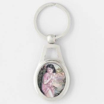 Girl In Stream Vintage Chinese Shanghai Pinup  Keychain by Onshi_Designs at Zazzle