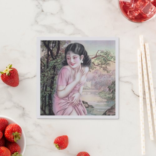 Girl in Stream Vintage Chinese Shanghai Pinup  Napkins