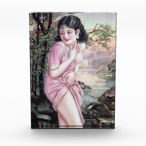 Girl in Stream Vintage Chinese Shanghai Pinup  Photo Block