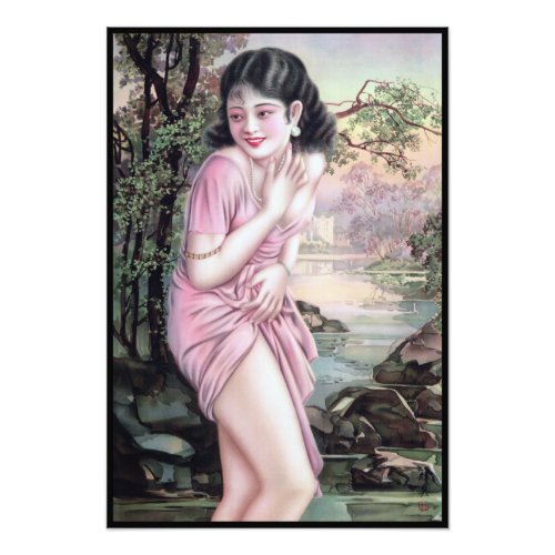 Girl in Stream Vintage Chinese Shanghai Pinup  Photo Print