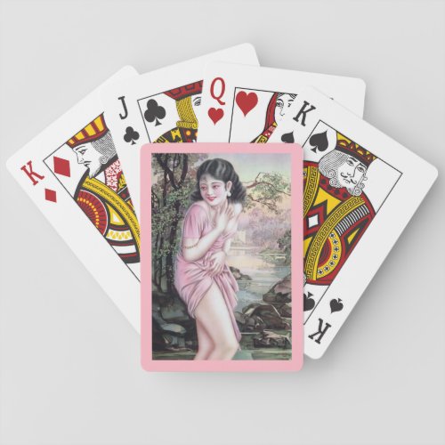 Girl in Stream Vintage Chinese Shanghai Pinup  Playing Cards