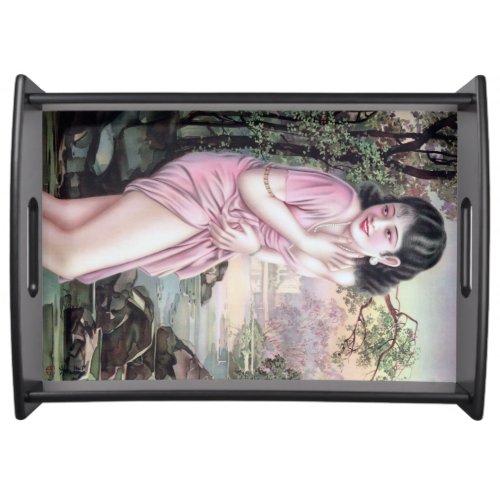 Girl in Stream Vintage Chinese Shanghai Pinup  Serving Tray