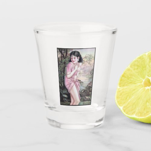 Girl in Stream Vintage Chinese Shanghai Pinup  Shot Glass