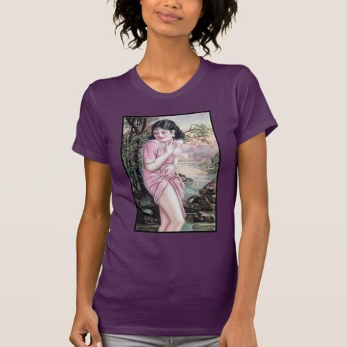 Girl in Stream Vintage Chinese Shanghai Pinup  T_Shirt