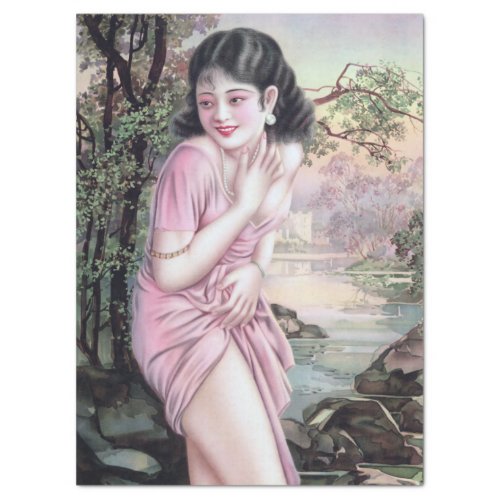 Girl in Stream Vintage Chinese Shanghai Pinup  Tissue Paper