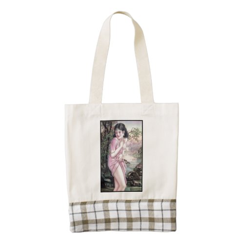 Girl in Stream Vintage Chinese Shanghai Pinup  Zazzle HEART Tote Bag