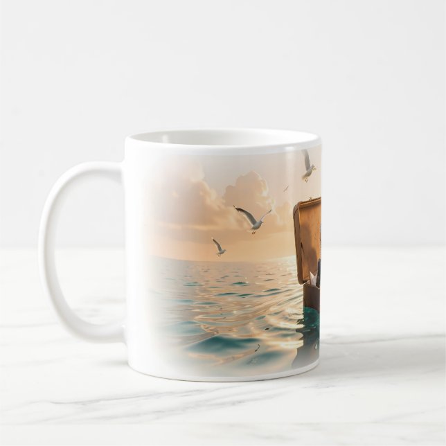 Girl in Suitcase Sailing Ocean Adventure Mug (Left)