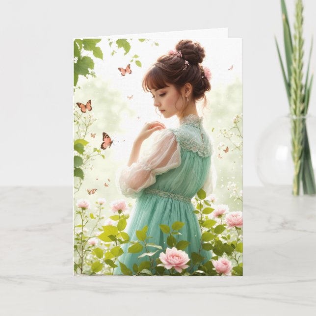 Girl In Summer Garden Card (Front)
