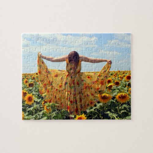 Girl in Sunflower Field Jigsaw Puzzle