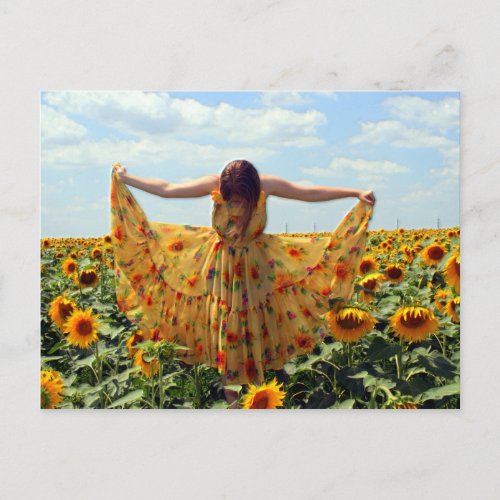 Girl in Sunflower Field Postcard