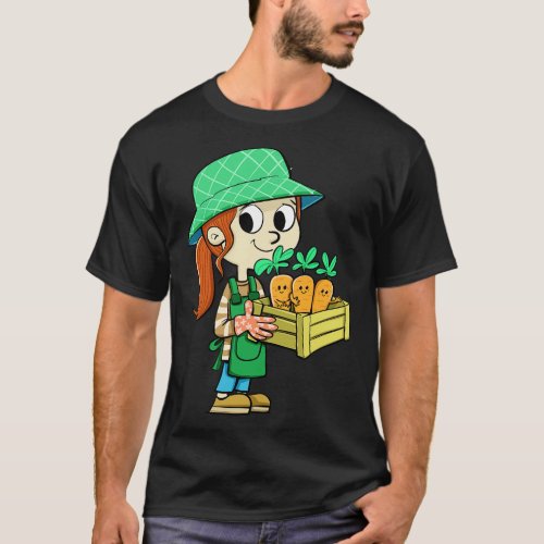 girl in the garden holds a crate with three organi T_Shirt