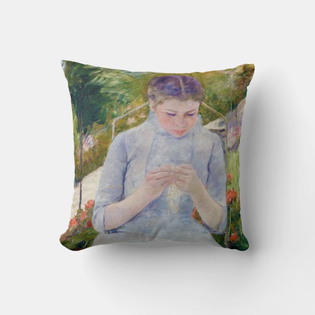 Girl in the Garden, Mary Cassatt Throw Pillow (Front)
