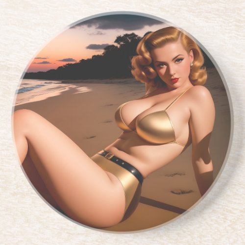Girl in the Golden Bikini Coaster