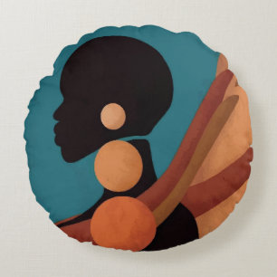 girl in the tropic. Beautiful African woman. Black Round Pillow