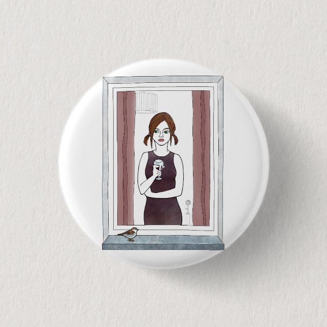 girl in the window pinback button (Front)