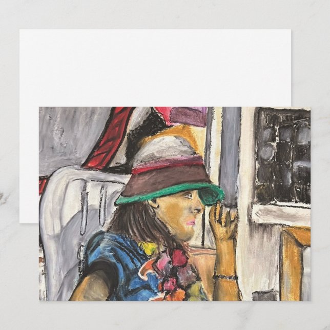 Girl in Vivid Hat Flat Holiday Card (Front/Back)