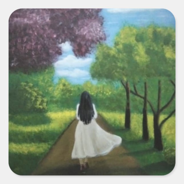 Girl in White Dress Square Sticker (Front)