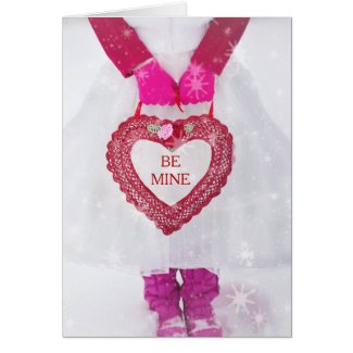 Girl In White Dress With Valentine Heart Card