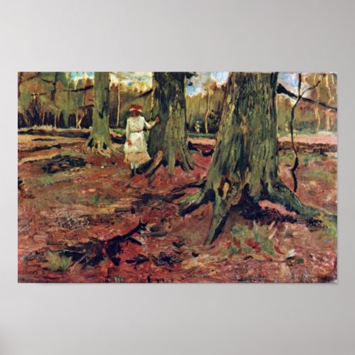 Girl in White in the forest by Vincent van Gogh Poster