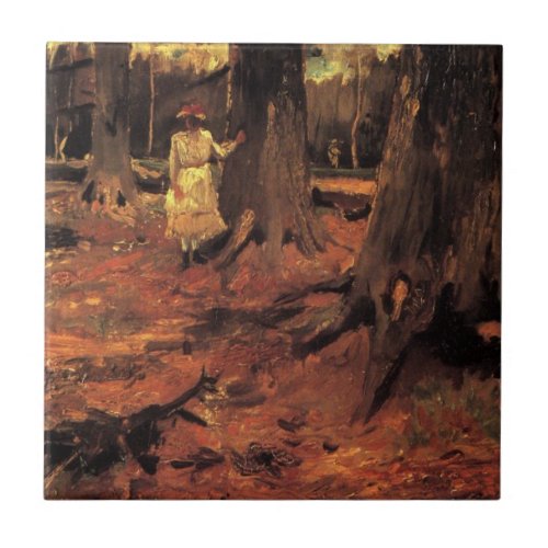 Girl in White in the Woods by Vincent van Gogh Ceramic Tile