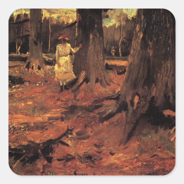 Girl in White in the Woods by Vincent van Gogh Square Sticker (Front)
