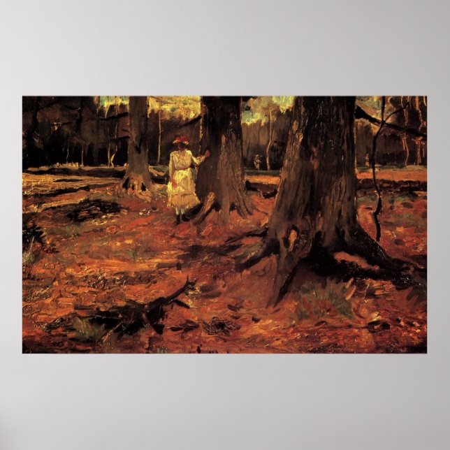Girl in white in the woods, Vincent van Gogh Poster (Front)