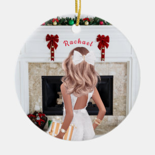 Girl in White Personalized Custom  Ceramic Ornament