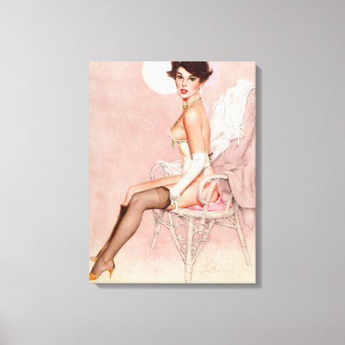 Girl in Wicker Chair Pin Up Art Canvas Print