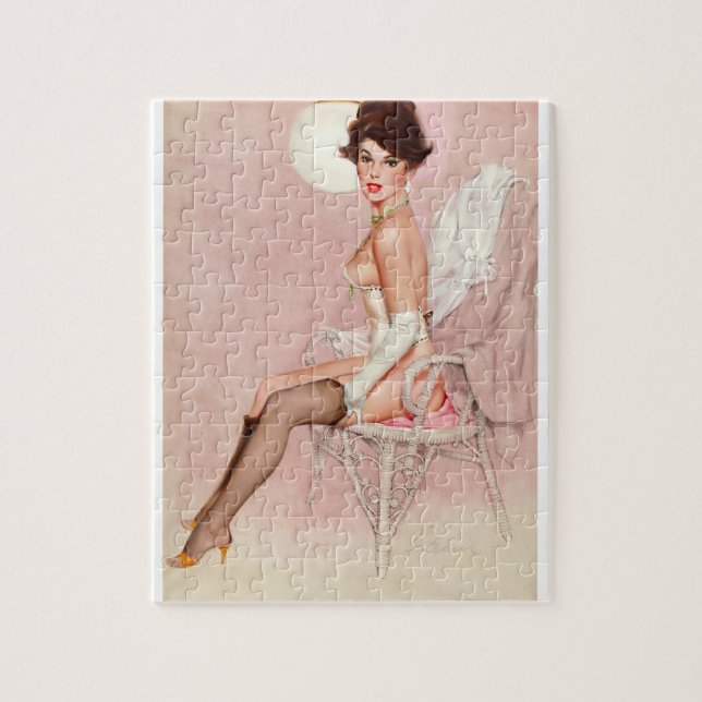 Girl in Wicker Chair Pin Up Art Jigsaw Puzzle (Vertical)