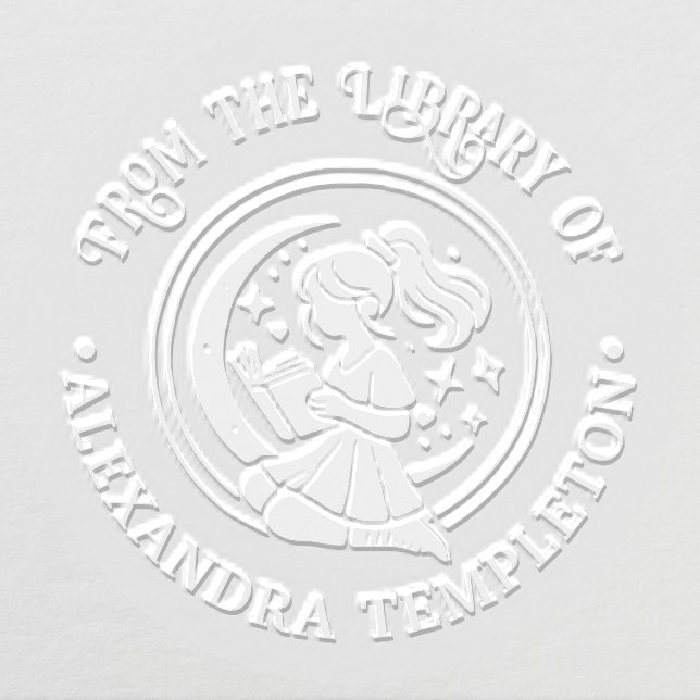 Girl in Window Reading Stars Moon Book Name Embosser (Design)