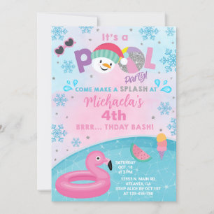 Girl indoor winter pool party birthday invitation. invitation