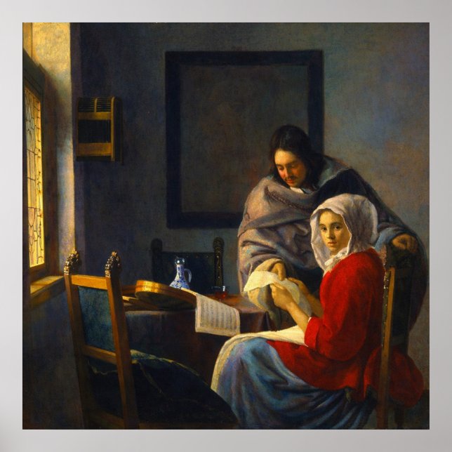 Girl interrupted at her music by Johannes Vermeer Poster (Front)