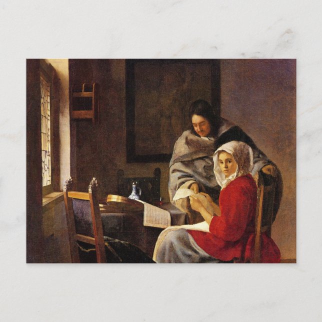 Girl interrupted in her music by Johannes Vermeer Postcard (Front)