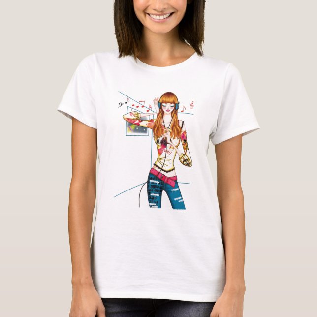 Girl Jamming with Headphones T-Shirt (Front)