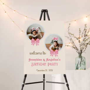Girl Joint Birthday Cute Pink Bow Pearl Photo Foam Board