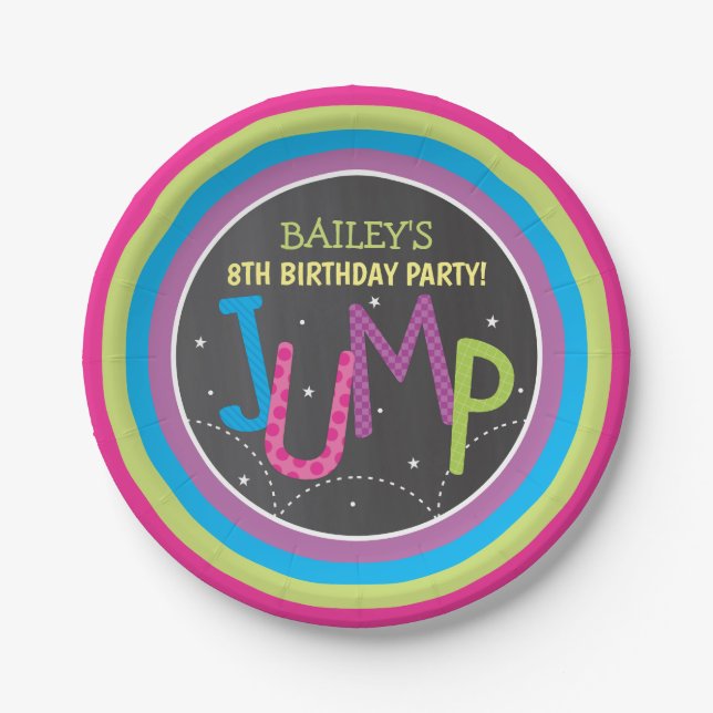 Girl Jump Party Trampoline Party Chalkboard Paper Plates (Front)