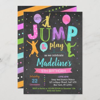 Girl Jump Trampoline Park Birthday Invitations by SugarPlumPaperie at Zazzle