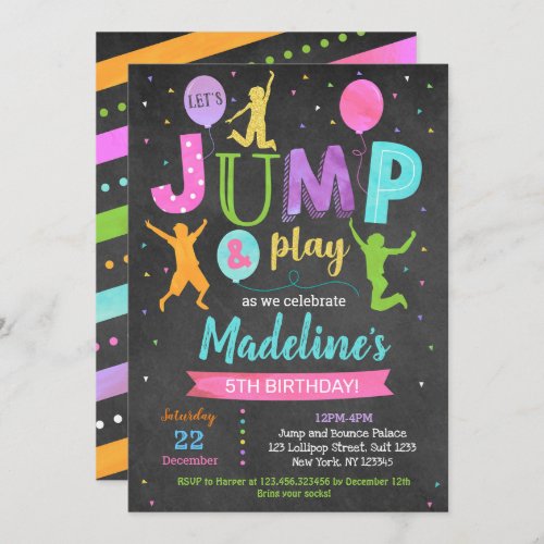 Girl Jump Trampoline Park Birthday Invitations