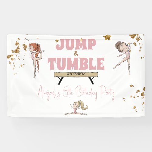  Girl Jump  Tumble Gymnastics Birthday Party Banner